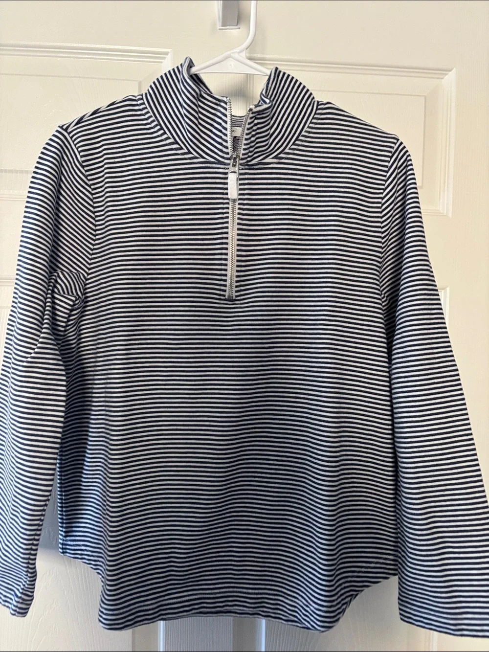 J. Crew Navy and White Striped Quarter-Zip Pullover